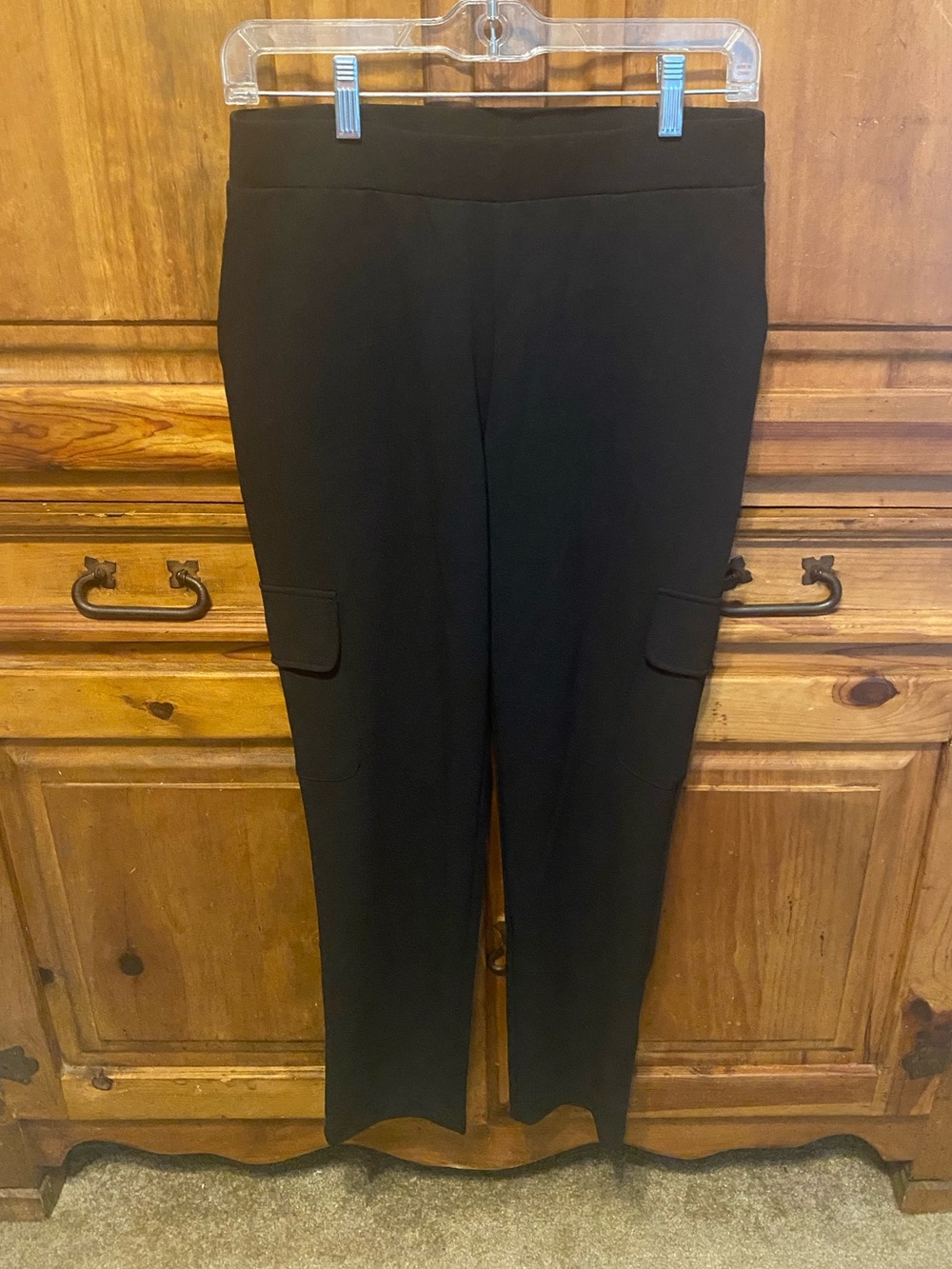 Lisa Rinna Black Pull On Cargo Pants XSP Petite Travel Stretch Utility Gorpcore